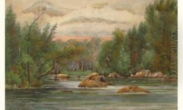 Un Canot Sur La Riviere Oil Painting by Andrew Thomas Taylor