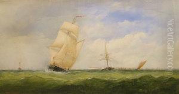 The Goodwin Lightship Astern Of A Brigantine Oil Painting by Charles Taylor