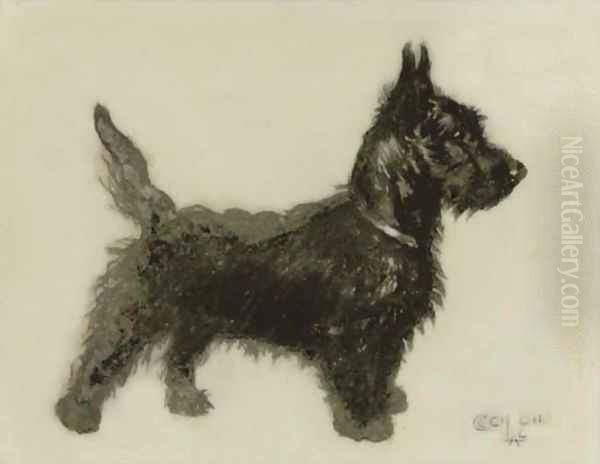 A little Scottie Oil Painting by Cecil Charles Aldin