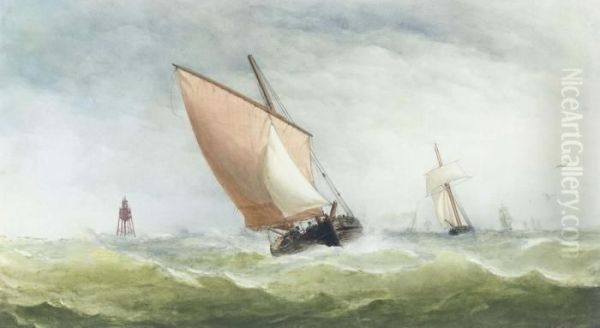 Shipping In A Stiff Breeze Off A Cardinal Buoy Oil Painting by Charles Taylor