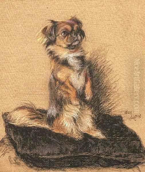 A Pekingese seated on a cushion Oil Painting by Cecil Charles Aldin