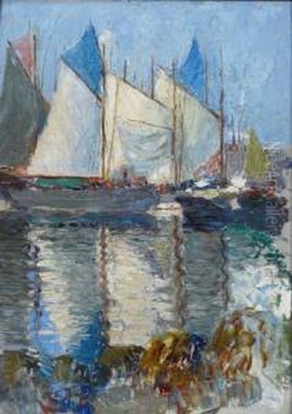 Harbour, Concarneau Oil Painting by C.Samuel Taylor