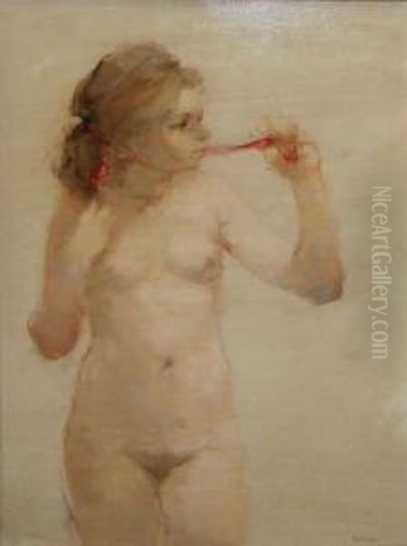 Study Of A Nude Lady Oil Painting by E. Taylor