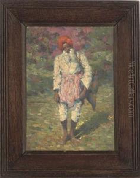 Portrait Of An Indian Oil Painting by Edward R Taylor