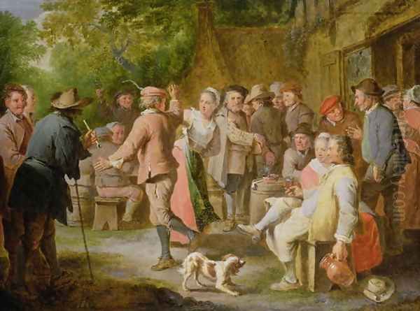 A Country Fete with Figures Dancing Oil Painting by Pierre Angelis or Angillis