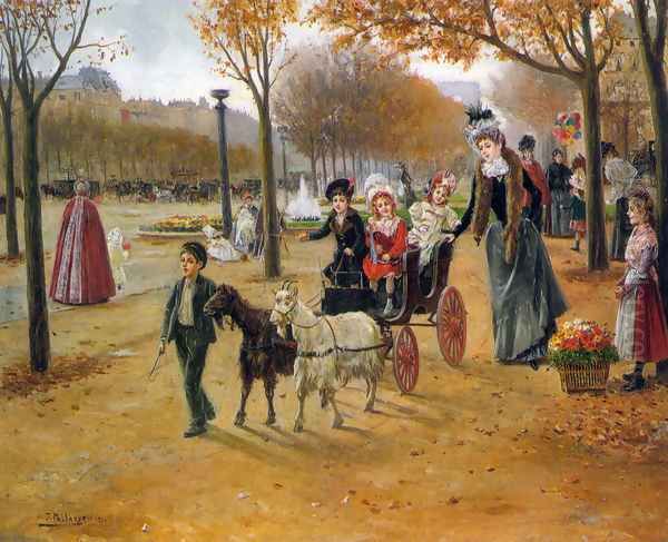 La promenade au Champs Elysees Oil Painting by Joaquin Pallares y Allustante