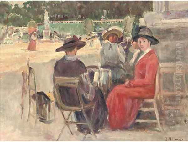 Elegant company in the park Oil Painting by Joaquin Pallares y Allustante