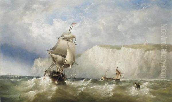 Shipping In A Heavy Swell In The Channel Off Dover Oil Painting by Henry King Taylor