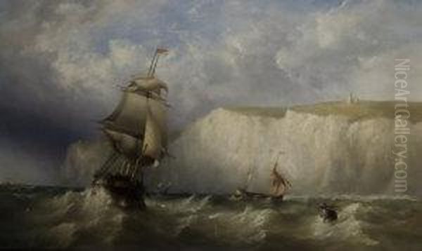 Ships In A Storm Off Dover Oil Painting by Henry King Taylor