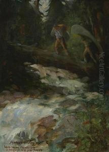 Portaging Over The River (figure Study On The Reverse) Oil Painting by Horace Taylor