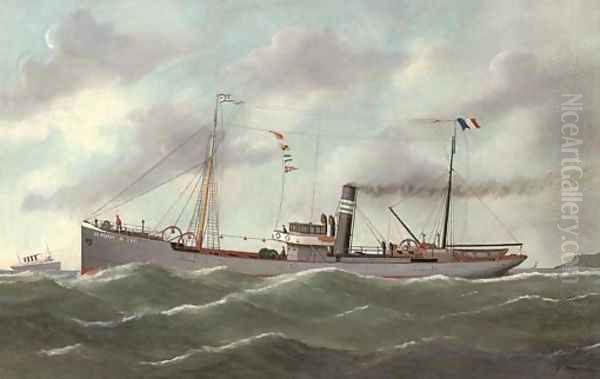 The French coaster Le Perrey outward-bound from Le Havre Oil Painting by Victor Adam