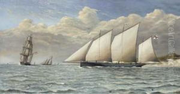 The Royal Yacht Squadron Racing Lugger New Moon In The Channel Offdover Oil Painting by Josiah Taylor