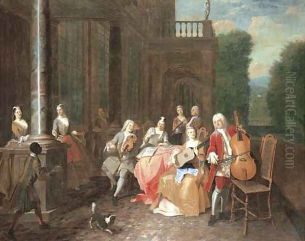 A musical party on a terrace Oil Painting by Joseph van Aken