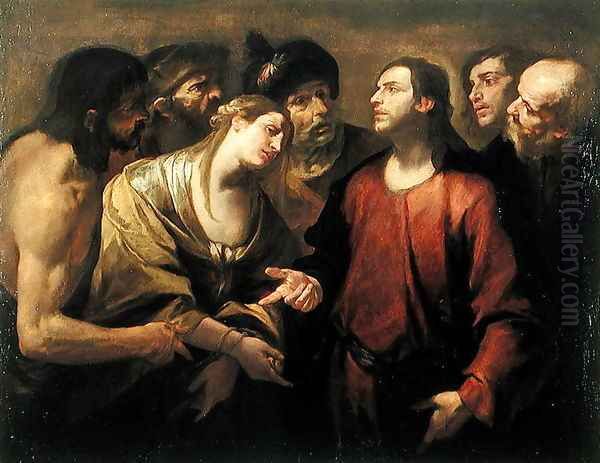 Christ and the Woman taken in Adultery Oil Painting by Gioacchino Assereto