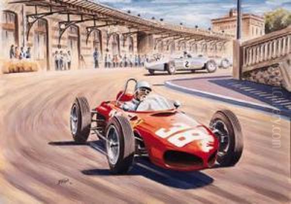 Monaco Grand Prix 1961 - Phil Hill Oil Painting by Simon Taylor