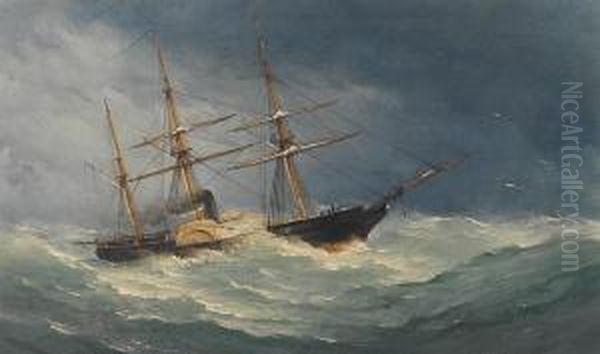 A Paddle Steamer In A Gale, C.1850. Oil Painting by Charles, Taylor Snr.