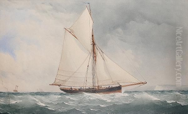 A Cutter Off The Kent Coast Oil Painting by Charles, Taylor Snr.