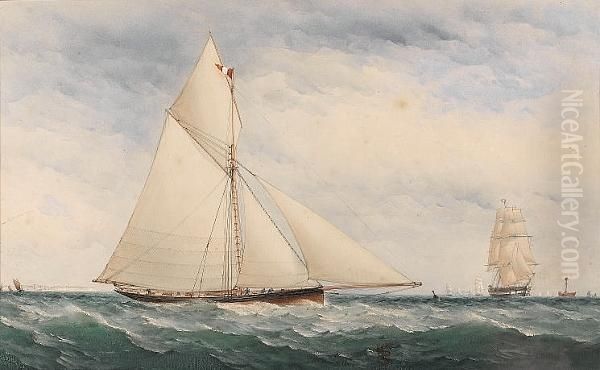 A Big Cutter Racing Off The South Coast Oil Painting by Charles, Taylor Snr.