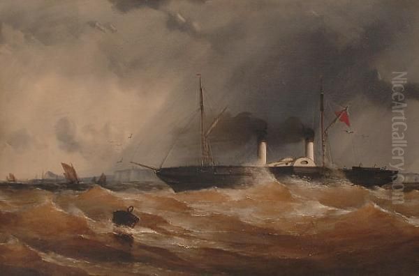 A Paddlesteamer Off The South Coast. Oil Painting by Charles, Taylor Snr.