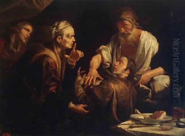 Isaac Blessing Jacob Oil Painting by Gioacchino Assereto