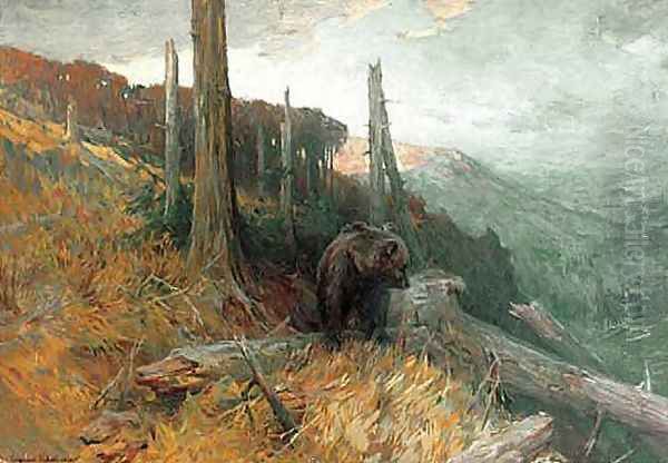 Bear's Cub Oil Painting by Sigismund Ajdukiewicz