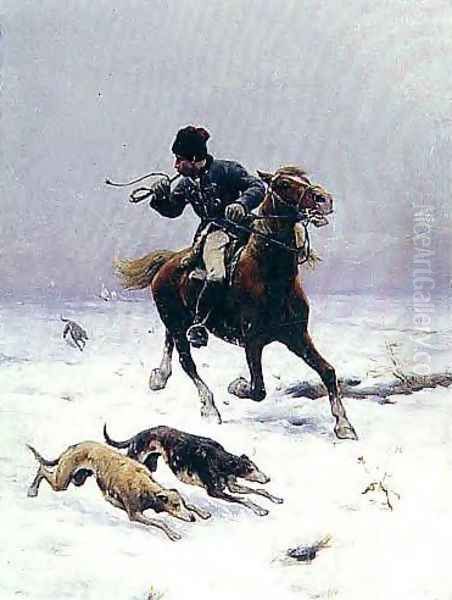 Hunt with Greyhounds Oil Painting by Sigismund Ajdukiewicz