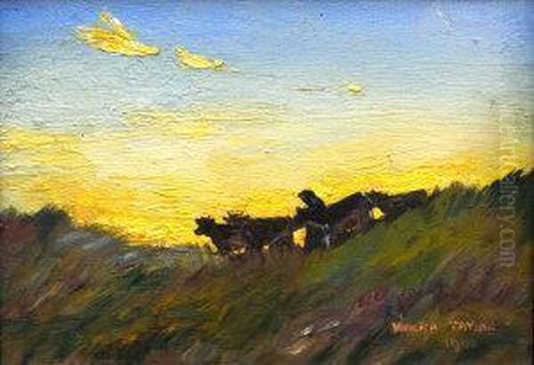 Droving Cattle On A Hillside Oil Painting by Walter Taylor