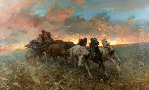 Blazing Steppe Oil Painting by Sigismund Ajdukiewicz