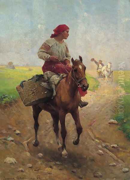 To the Market with Geese Oil Painting by Sigismund Ajdukiewicz