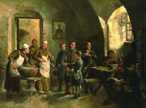 Charity Soup Oil Painting by Sigismund Ajdukiewicz