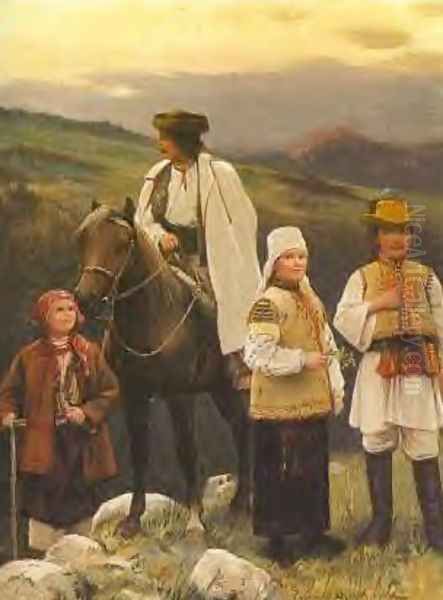 Figures from the Bukowina Oil Painting by Sigismund Ajdukiewicz