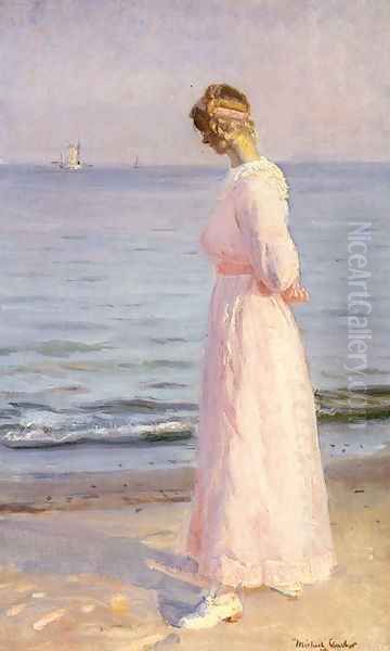 Girl in a Pink Dress, 1914 Oil Painting by Michael Peter Ancher