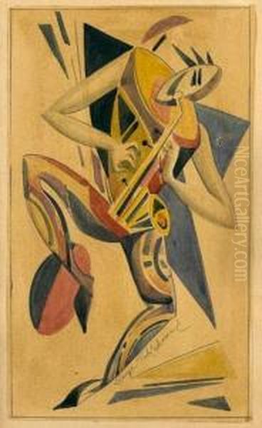 Personnage Du Ballet Islamey Jouant D'un Saxophone Oil Painting by Serge Tchekhov