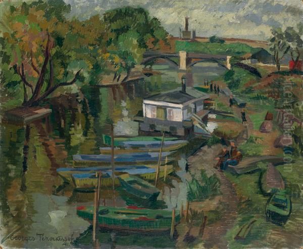 Vue Des Bords De Seine Oil Painting by Georges Tcherkessof