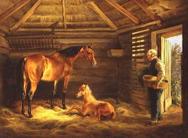 English Mare With Her Foals 1833 Oil Painting by Adam Albrecht