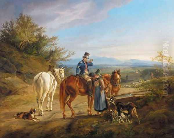 Halt on a Country Road (Rastender Reiter) 1836 Oil Painting by Adam Albrecht