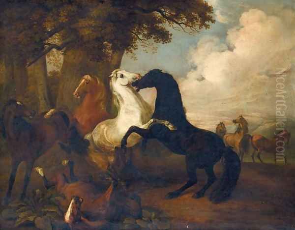 Thoroughbreds at Play 1816 Oil Painting by Adam Albrecht