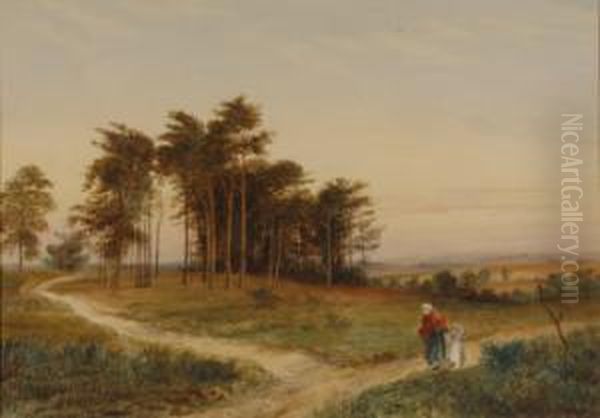 Summer Landscape With Two Figures In A Country Lane Oil Painting by John Teasdale