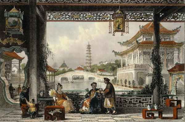 Pavilion and Gardens of a Mandarin near Peking, from 'China in a Series of Views' Oil Painting by Thomas Allom