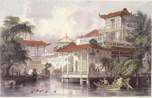 Home of a Chinese Merchant near Canton, from 'China in a Series of Views' Oil Painting by Thomas Allom