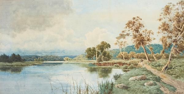 River Landscape Oil Painting by Henri Tebbitt