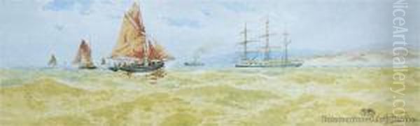 Shipping In The Channel Oil Painting by Henri Tebbitt