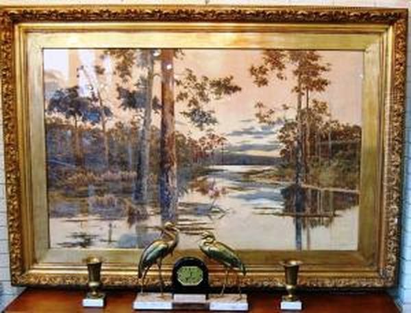 Importantearly Australian River Gum Landscape Oil Painting by Henri Tebbitt