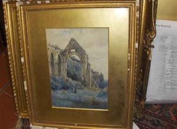 Figure In An Abbey Ruins Oil Painting by Arthur Kemp Tebby