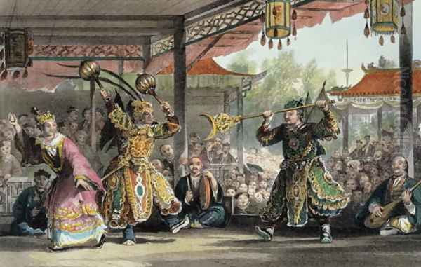 Scene from the Spectacle of 'The Sun and Moon', from 'China in a Series of Views' Oil Painting by Thomas Allom