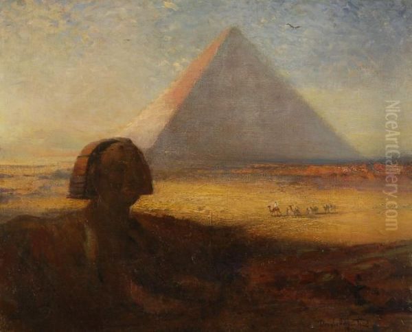 Caravan Under Great Pyramid And Sphinx Oil Painting by Douglas Arthur Teed