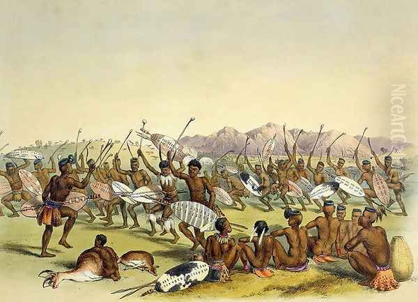 Zulu Hunting Dance near the Engooi Mountains, plate 14 from 'The Kafirs Illustrated', 1849 Oil Painting by George French Angas