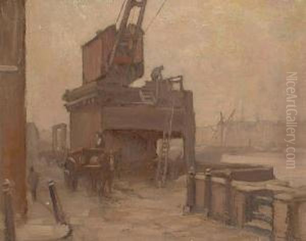 Dockside, Southbank. Oil Painting by Henry Samuel Teed