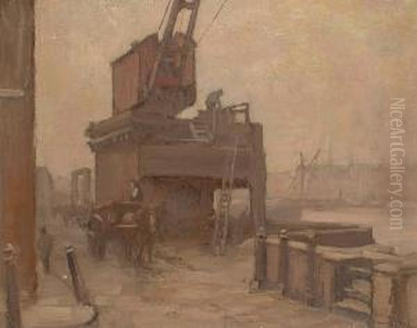 Dockside, Southbank Oil Painting by Henry Samuel Teed