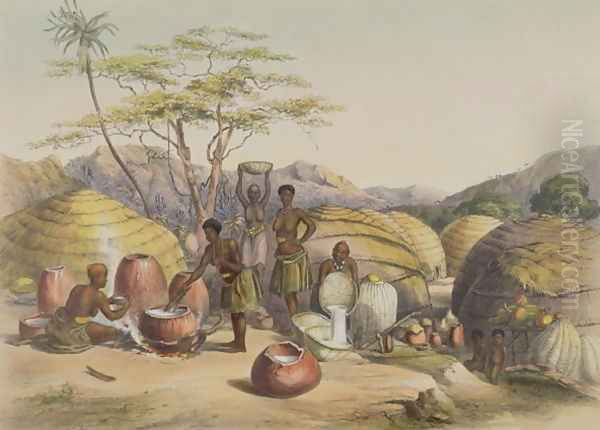 Gudu's Kraal at the Tugala, Women making Beer, plate 26 from 'The Kafirs Illustrated', 1849 Oil Painting by George French Angas